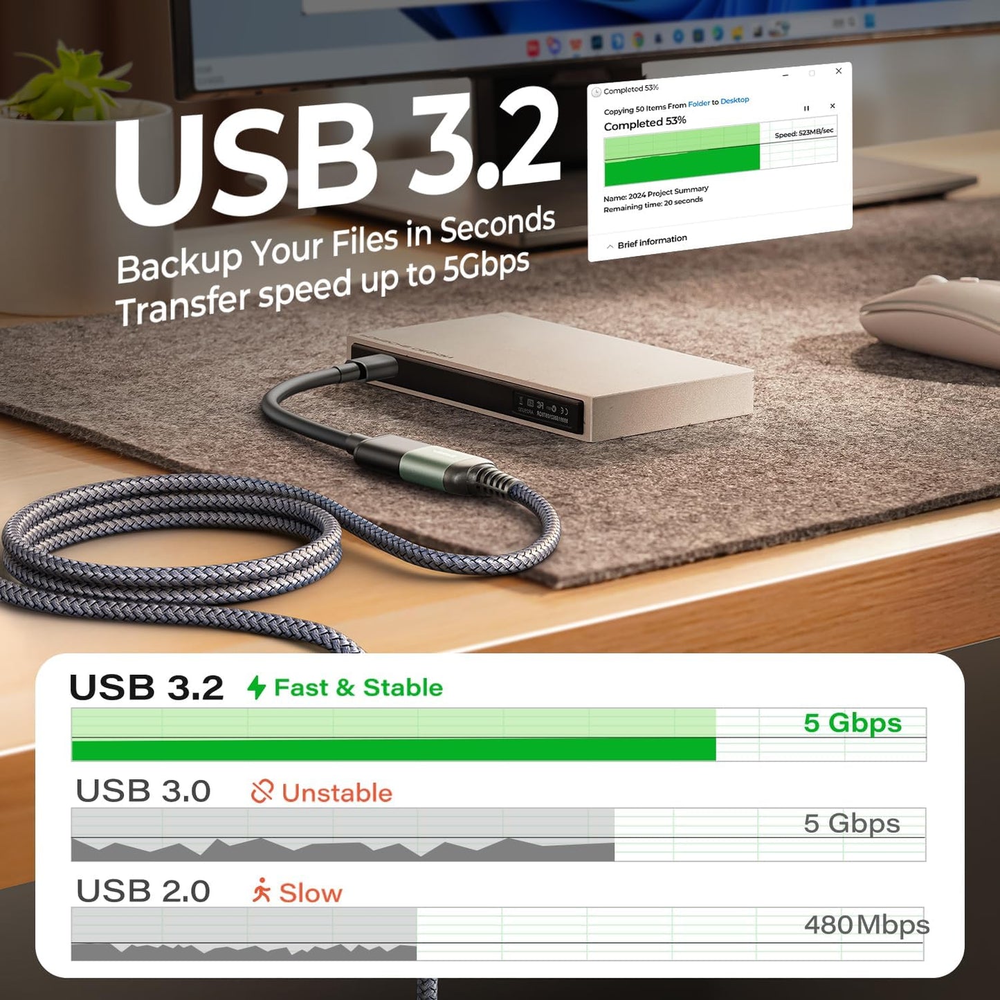 USB Extension Cable 10FT,USB Extender,Usb 3.0 Extension Cable, Male to Female Cord High Data Transfer Compatible with Webcam,Usbkeyboard,Flash Drive,Hard Drive,Printer,Grey